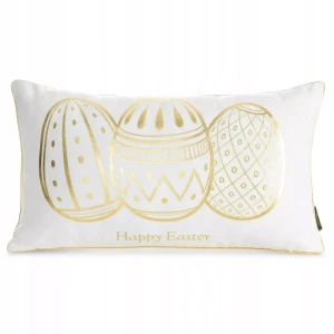 Wielkanocna poszewka na poduszkę z pisankami biało-złota 30x50
