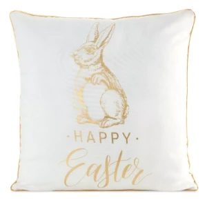 Wielkanocna poszewka na poduszkę z zajączkiem biało-złota 45x45