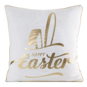 Wielkanocna poszewka na poduszkę Happy Easter biało-złota 45x45