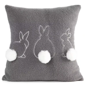 Wielkanocna poszewka na poduszkę z zajączkami z tkaniny typu bouclé szara 45x45