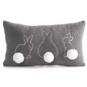 Wielkanocna poszewka na poduszkę z zajączkami z tkaniny typu bouclé szara 30x50